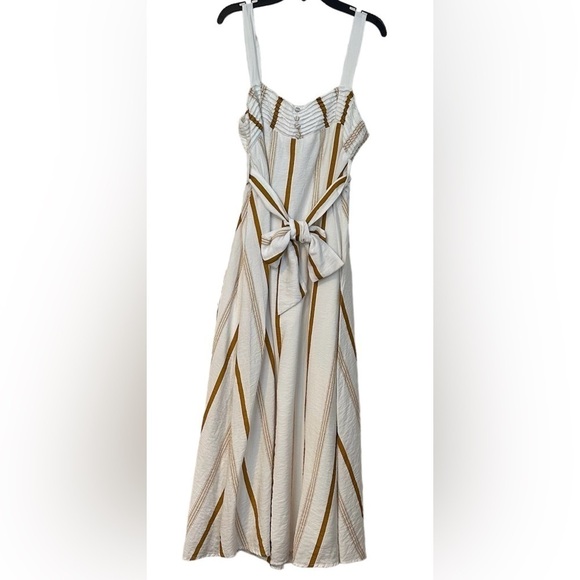 Chic White and Brown Striped Maxi Dress - Picture 1 of 11